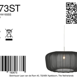 Hanglamp Vela Lino 4473ST staal met zwarte textielkap Ø60 cm