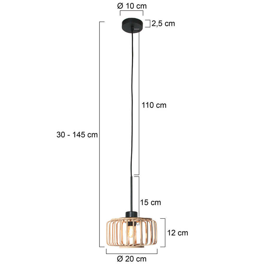 Hanglamp Breeza-Beach 4475ZW zwart met bamboe kap Ø20 cm