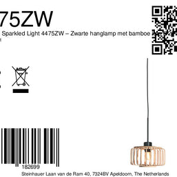 Hanglamp Breeza-Beach 4475ZW zwart met bamboe kap Ø20 cm
