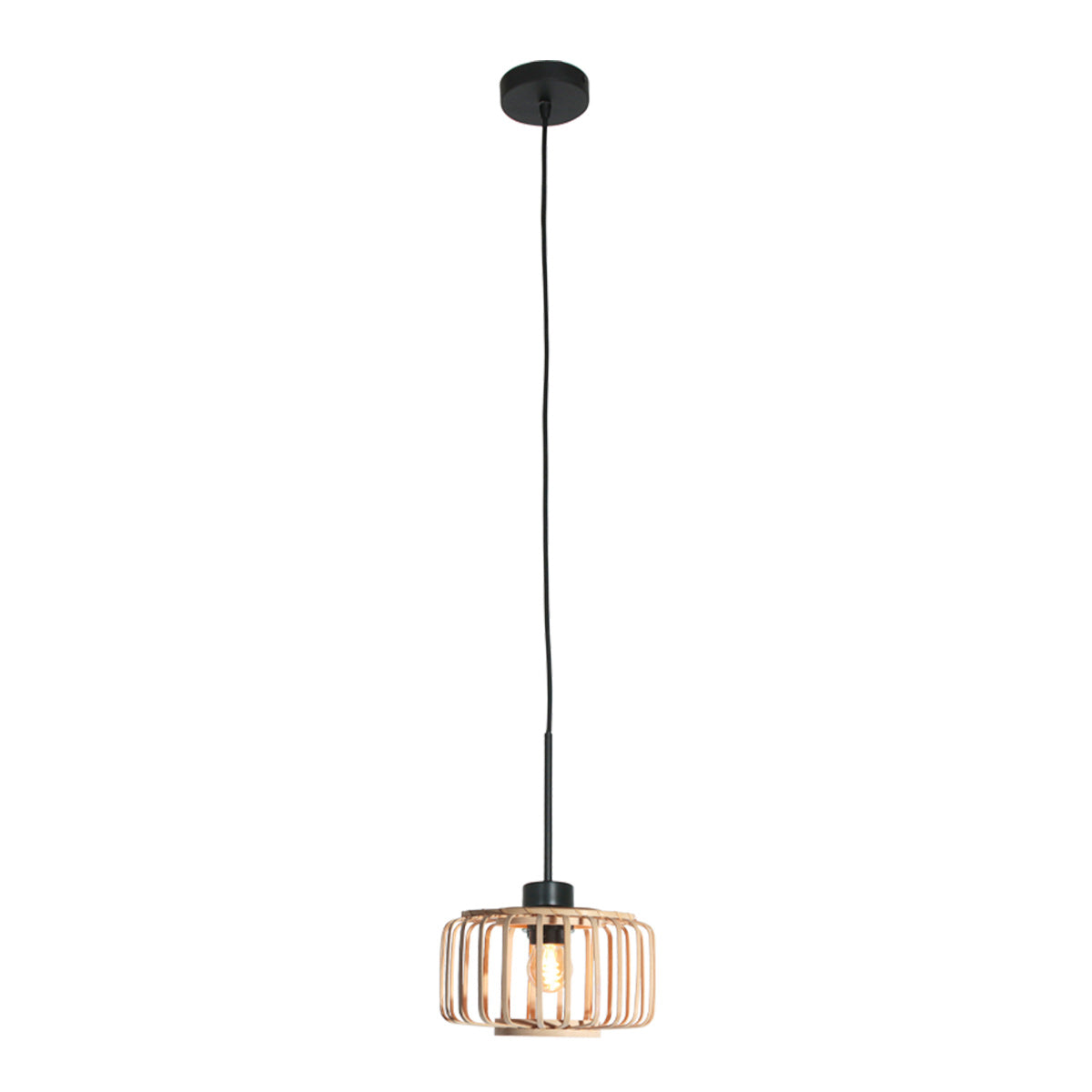 Hanglamp Breeza-Beach 4475ZW zwart met bamboe kap Ø20 cm