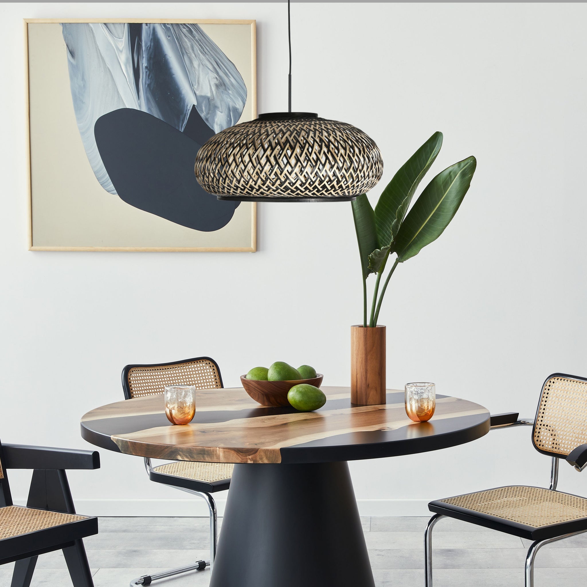 Nox Light 4476ZW – gevlochten bamboe in zwart en naturel Ø50