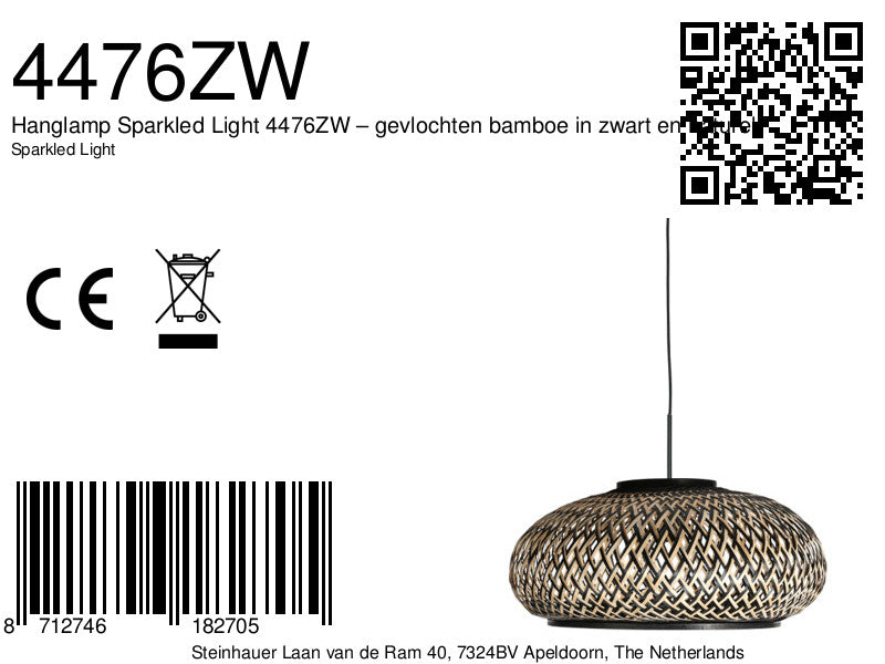 Nox Light 4476ZW – gevlochten bamboe in zwart en naturel Ø50