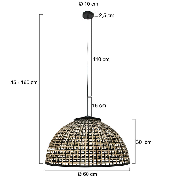 Nox Light 4477ZW – hanglamp met halfronde bamboe kap 60 cm