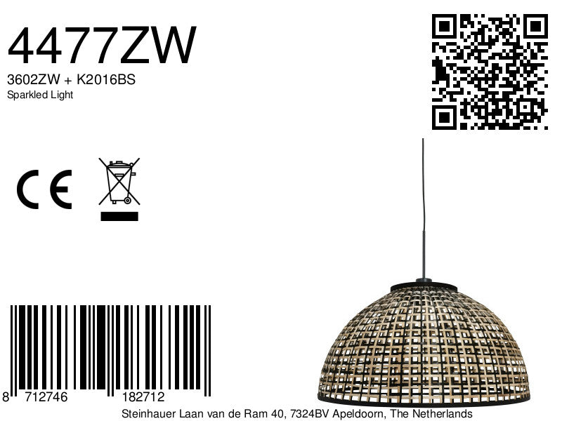 Nox Light 4477ZW – hanglamp met halfronde bamboe kap 60 cm