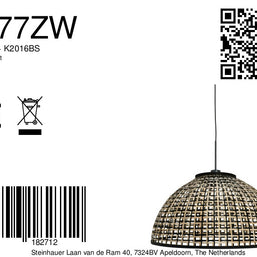 Nox Light 4477ZW – hanglamp met halfronde bamboe kap 60 cm