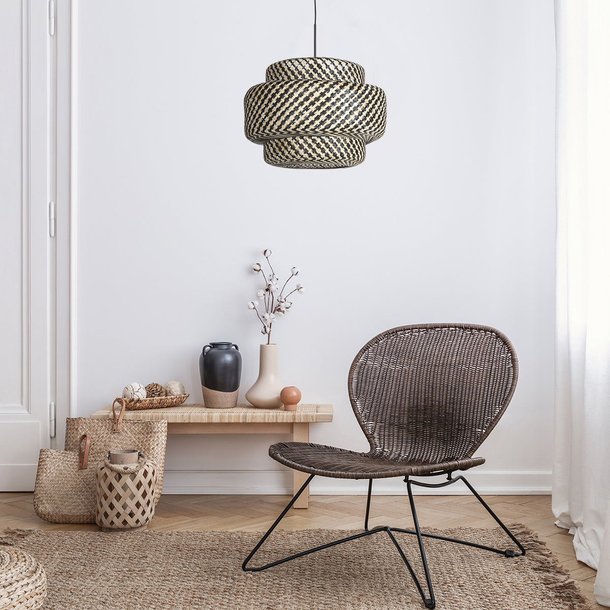 Nox Light 4478ZW – hanglamp met grote bamboe kap 53 cm
