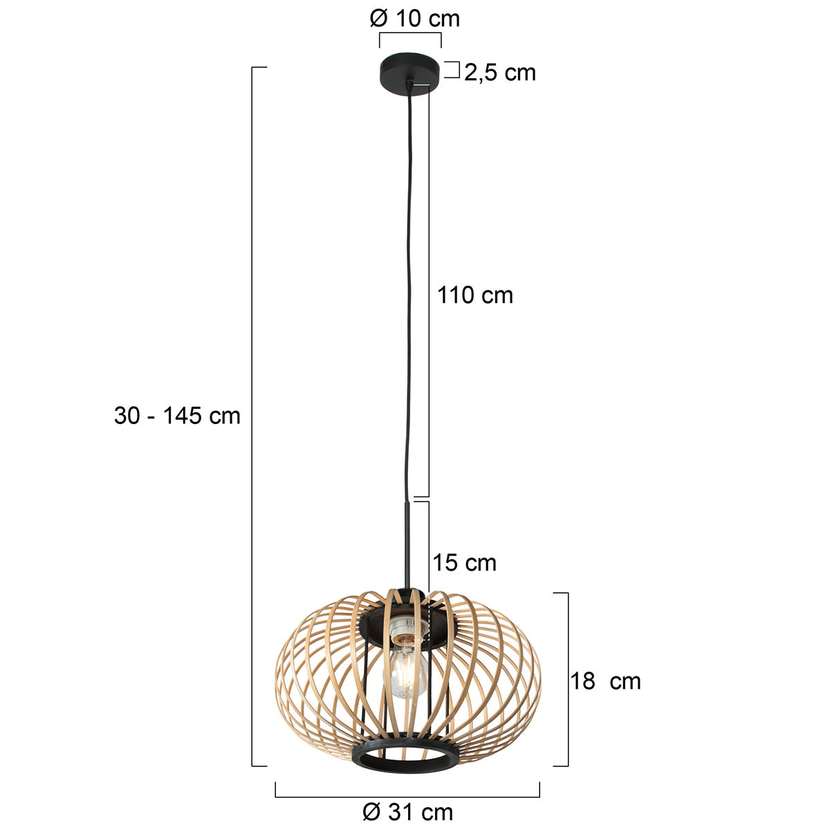 Hanglamp Silva 4479ZW – trendy bamboe Ø31 cm met E27-fitting