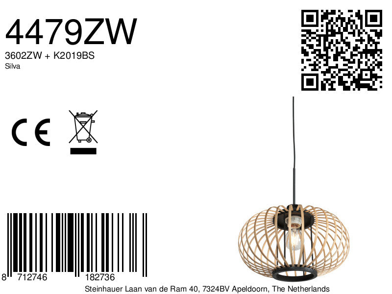 Hanglamp Silva 4479ZW – trendy bamboe Ø31 cm met E27-fitting