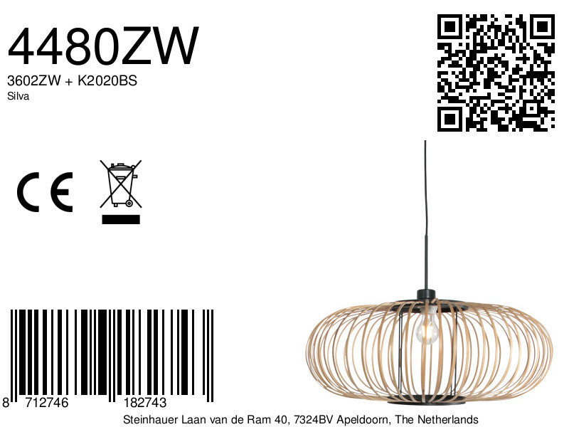 Hanglamp Silva 4480ZW – trendy bamboe Ø60cm met E27 fitting