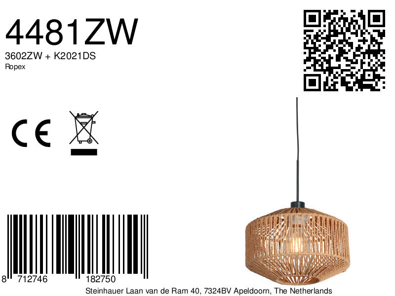 Hanglamp Ropex 4481ZW – touwhanglamp voor een warme sfeer