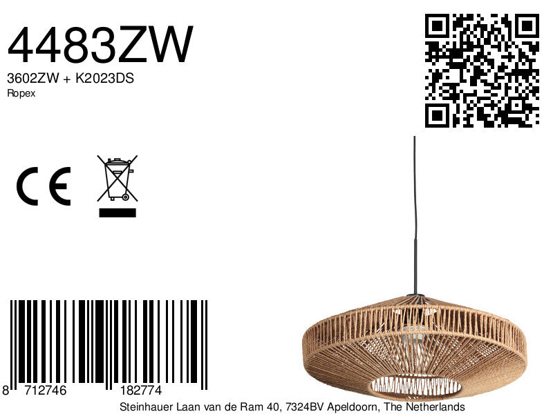 Hanglamp Ropex 4483ZW – sfeervolle Scandinavische touwlamp