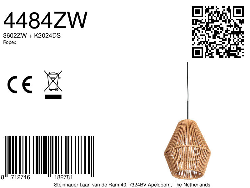 Hanglamp Ropex 4484ZW – speelse touwlamp in boho-stijl