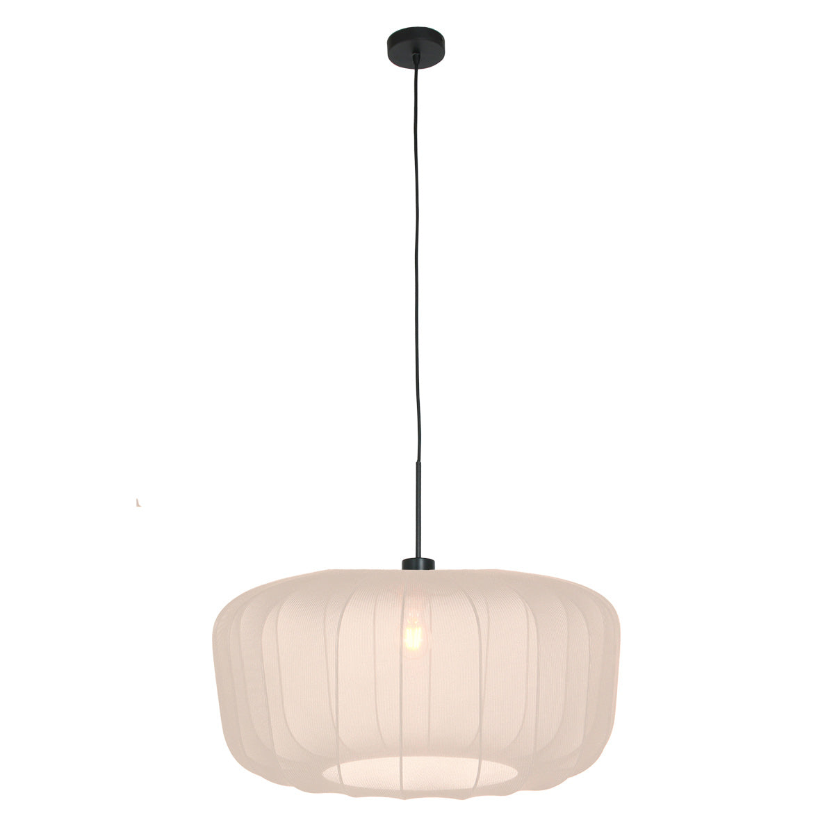 Hanglamp Vela Lino 4485ZW zwart met beige-crème textielkap