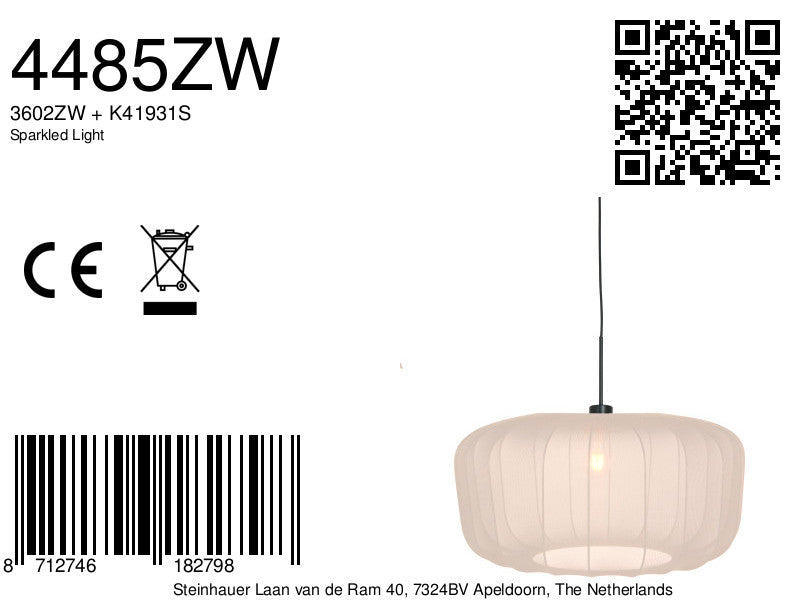 Hanglamp Vela Lino 4485ZW zwart met beige-crème textielkap