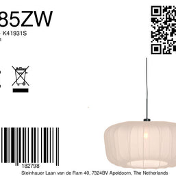 Hanglamp Vela Lino 4485ZW zwart met beige-crème textielkap