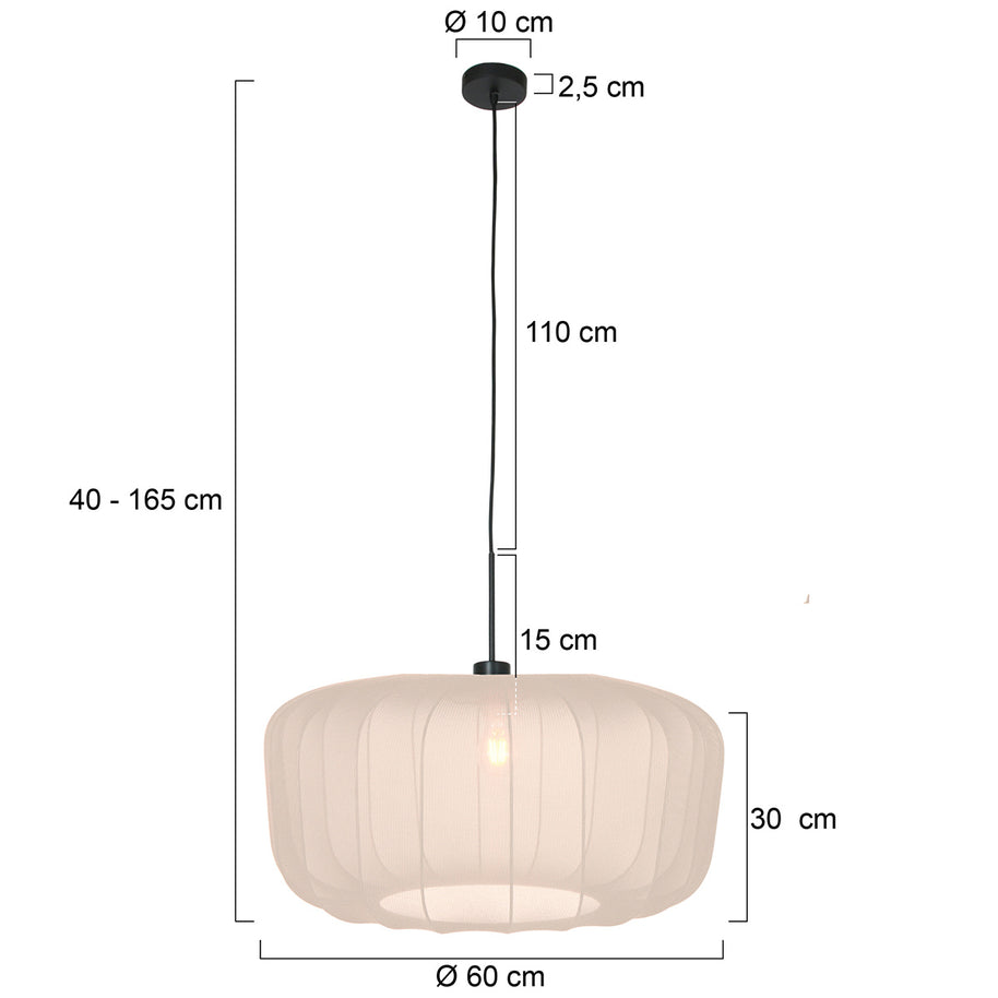 Hanglamp Vela Lino 4485ZW zwart met beige-crème textielkap