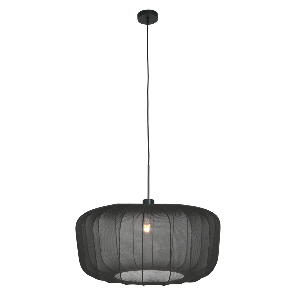 Hanglamp Vela Lino 4486ZW zwart met zwarte textielkap Ø60 cm