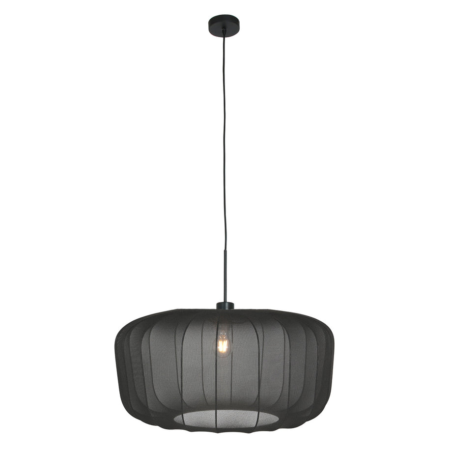 Hanglamp Vela Lino 4486ZW zwart met zwarte textielkap Ø60 cm