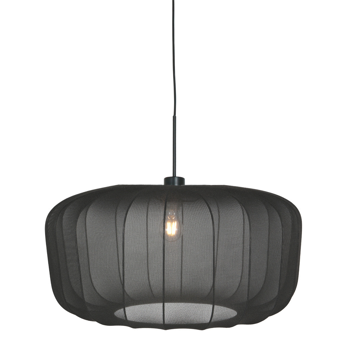 Hanglamp Vela Lino 4486ZW zwart met zwarte textielkap Ø60 cm