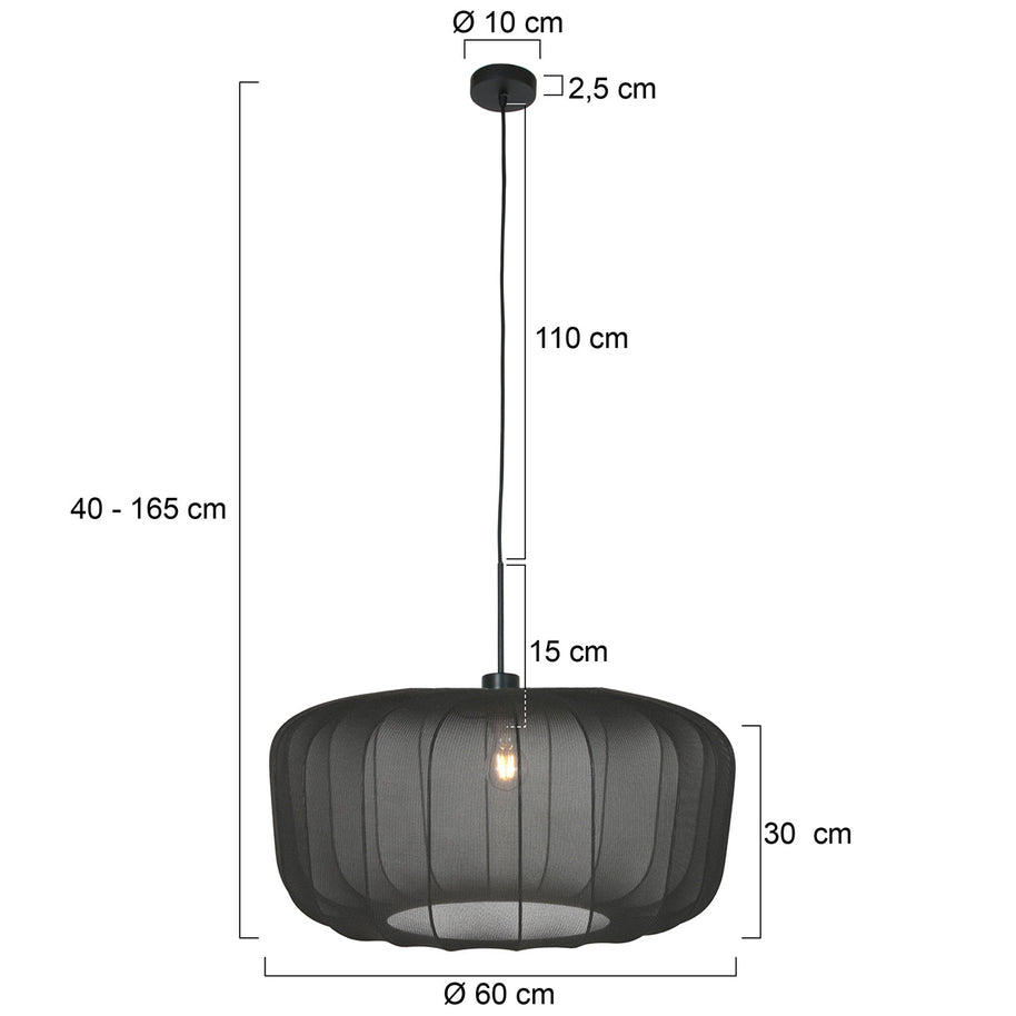 Hanglamp Vela Lino 4486ZW zwart met zwarte textielkap Ø60 cm
