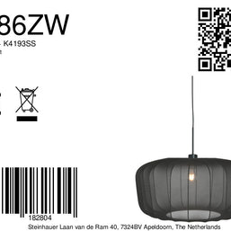 Hanglamp Vela Lino 4486ZW zwart met zwarte textielkap Ø60 cm