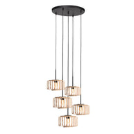 Hanglamp Breeza-Beach 4522ZW zwart met 5 bamboe kappen Ø20 cm
