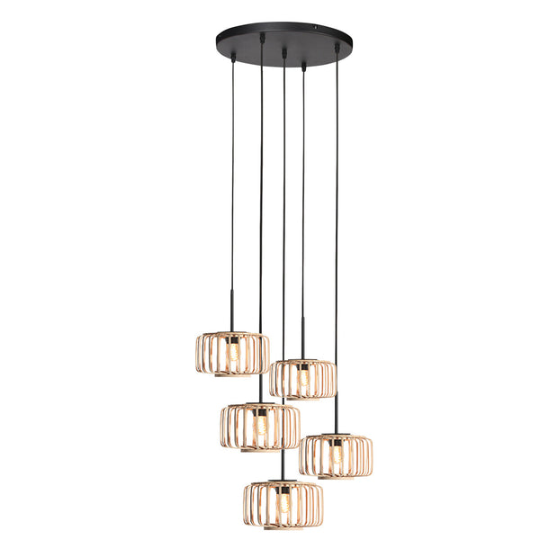 Hanglamp Breeza-Beach 4522ZW zwart met 5 bamboe kappen Ø20 cm