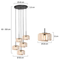 Hanglamp Breeza-Beach 4522ZW zwart met 5 bamboe kappen Ø20 cm