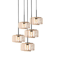 Hanglamp Breeza-Beach 4522ZW zwart met 5 bamboe kappen Ø20 cm