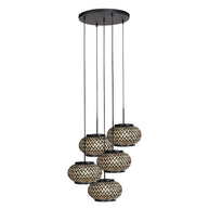 Nox Light 4523ZW – ronde hanglamp met 5 bamboe kapjes
