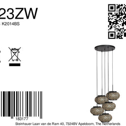 Nox Light 4523ZW – ronde hanglamp met 5 bamboe kapjes
