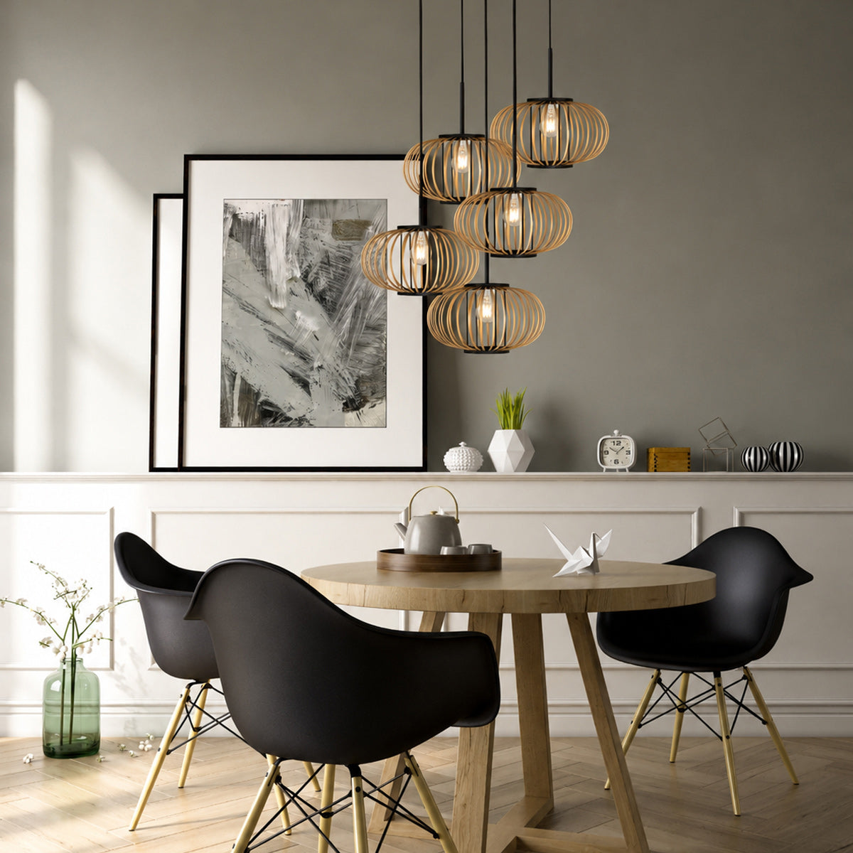 Hanglamp Silva 4524ZW – 5-lichts bamboeontwerp Ø31 cm trendy