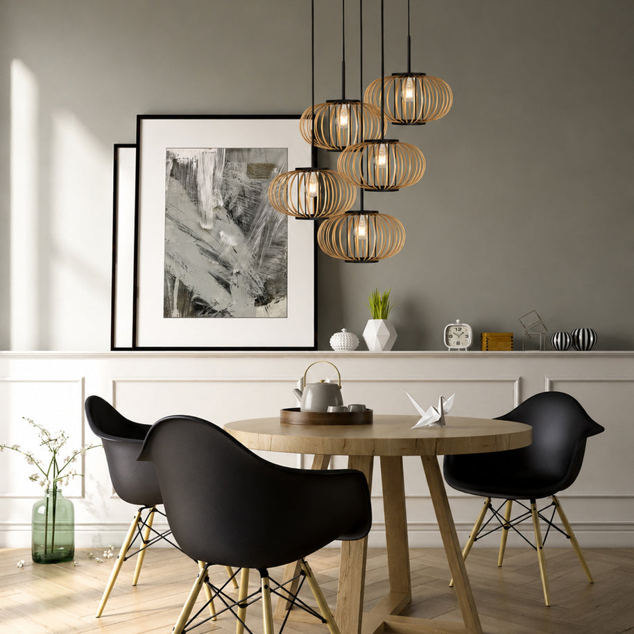 Hanglamp Silva 4524ZW – 5-lichts bamboeontwerp Ø31 cm trendy