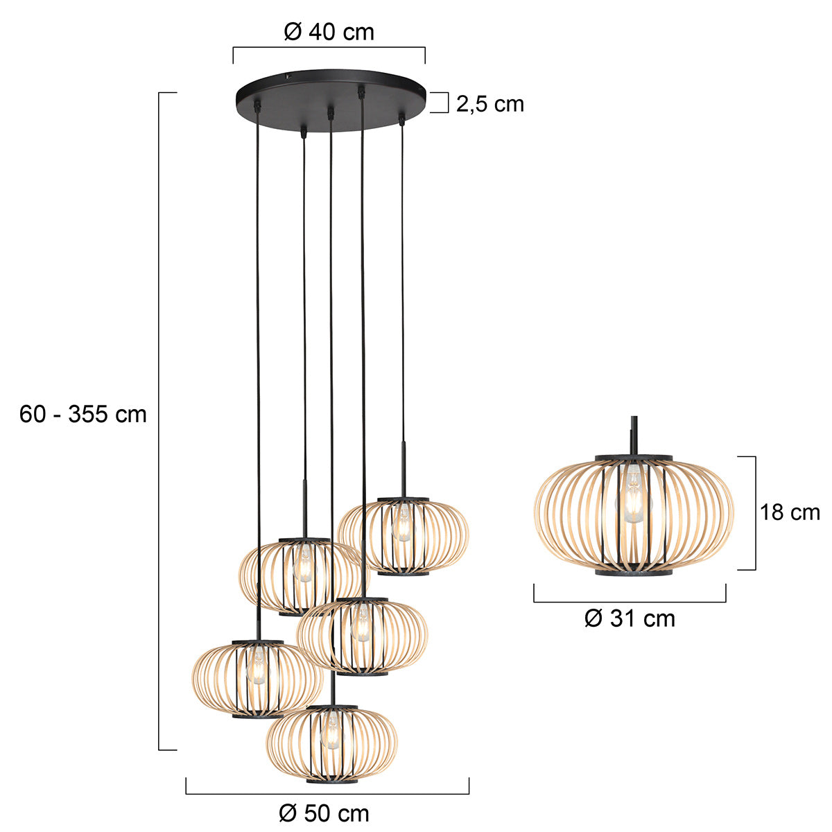 Hanglamp Silva 4524ZW – 5-lichts bamboeontwerp Ø31 cm trendy