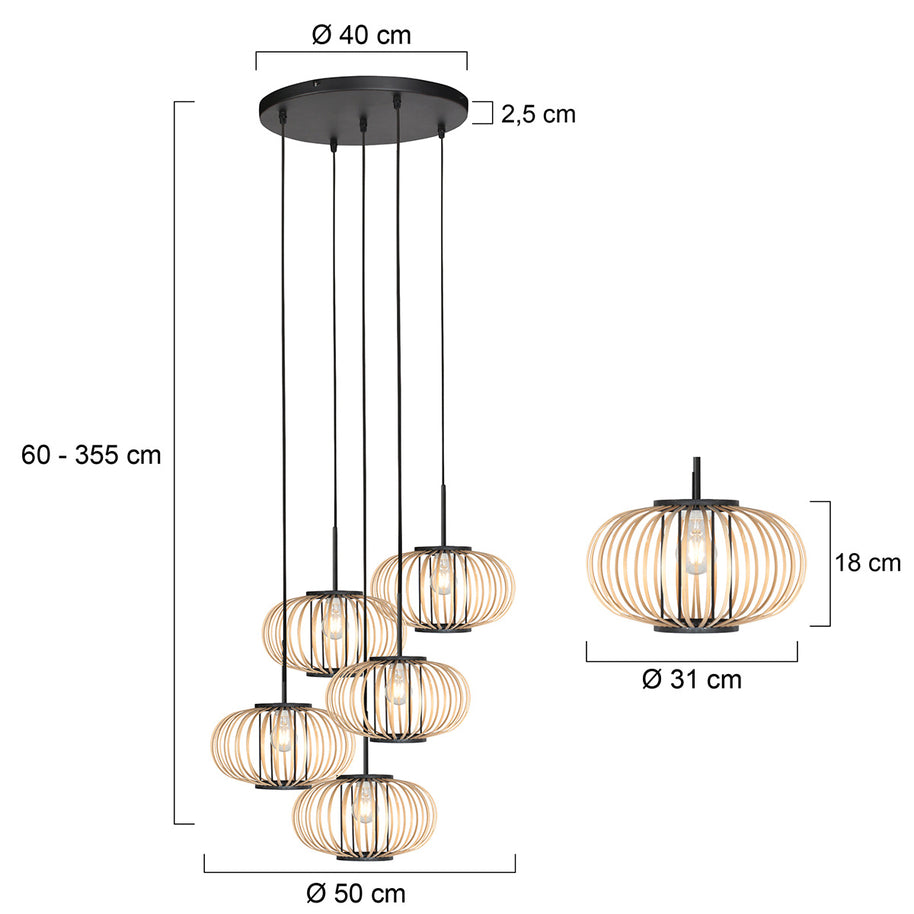 Hanglamp Silva 4524ZW – 5-lichts bamboeontwerp Ø31 cm trendy