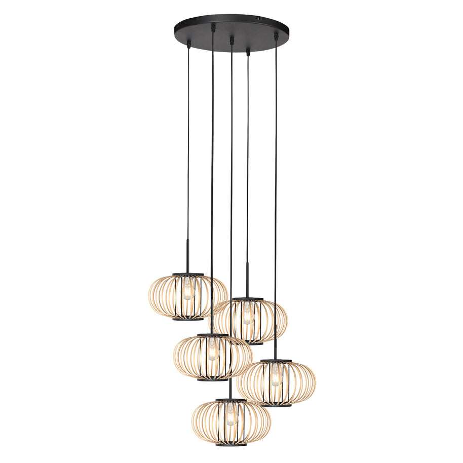 Hanglamp Silva 4524ZW – 5-lichts bamboeontwerp Ø31 cm trendy