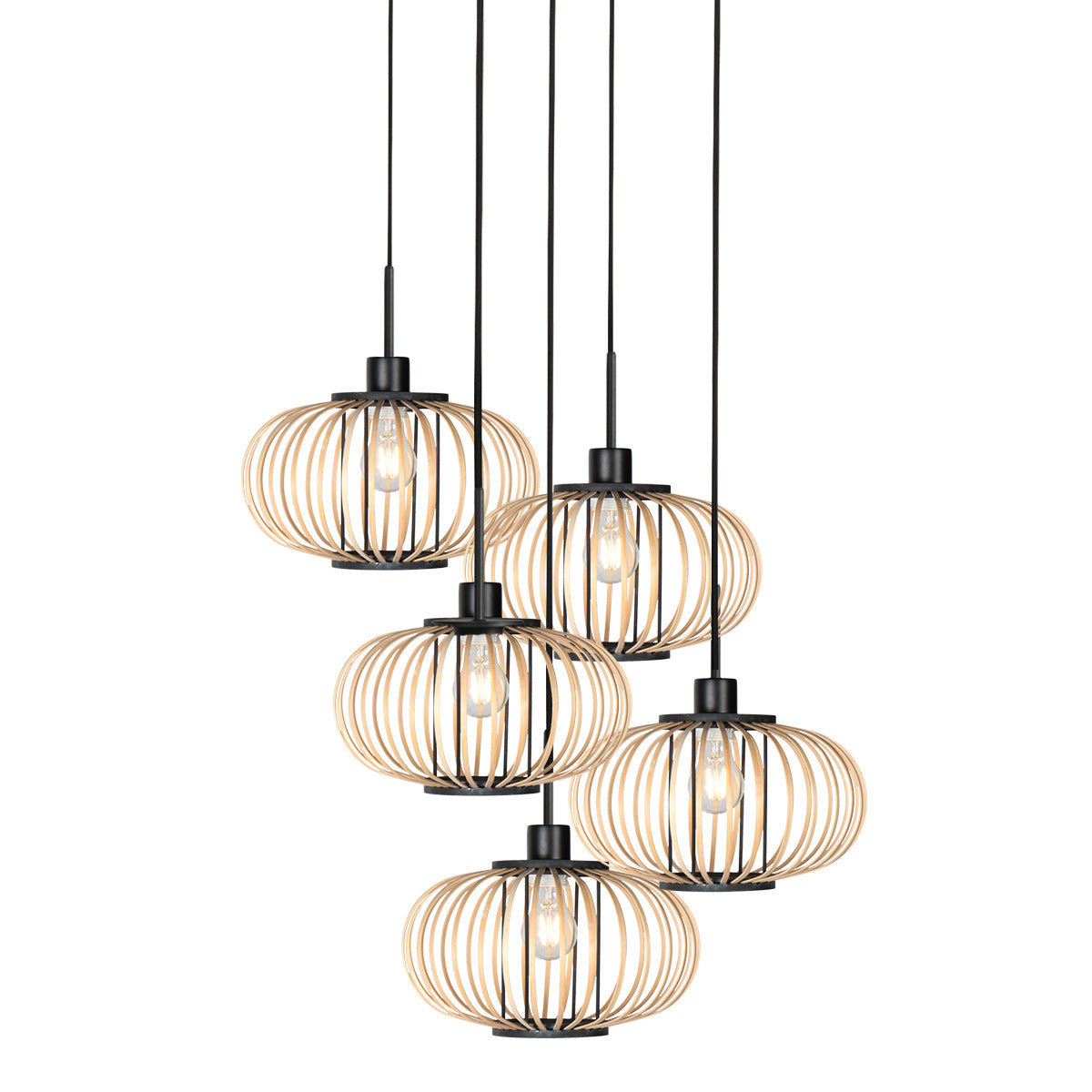 Hanglamp Silva 4524ZW – 5-lichts bamboeontwerp Ø31 cm trendy