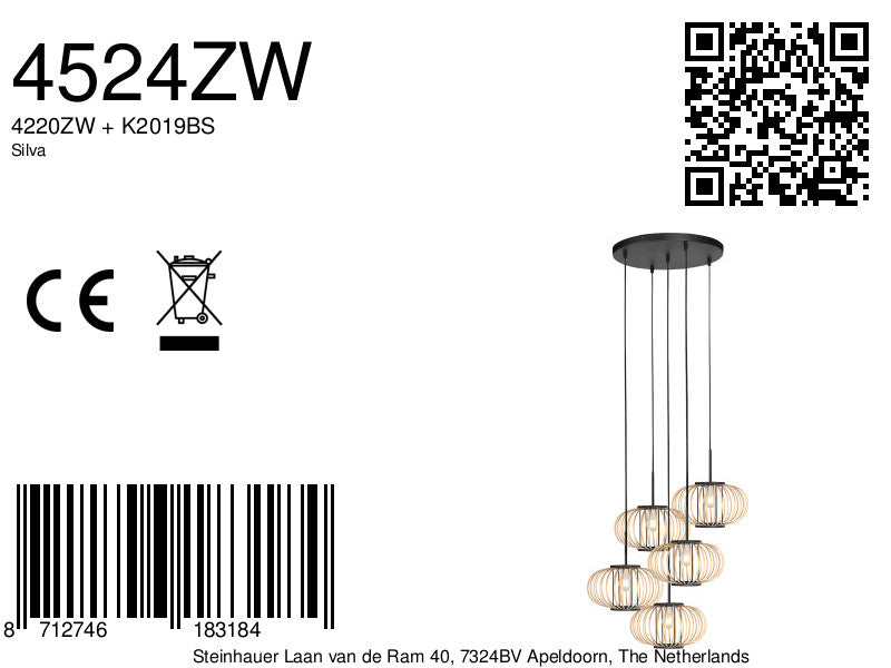 Hanglamp Silva 4524ZW – 5-lichts bamboeontwerp Ø31 cm trendy