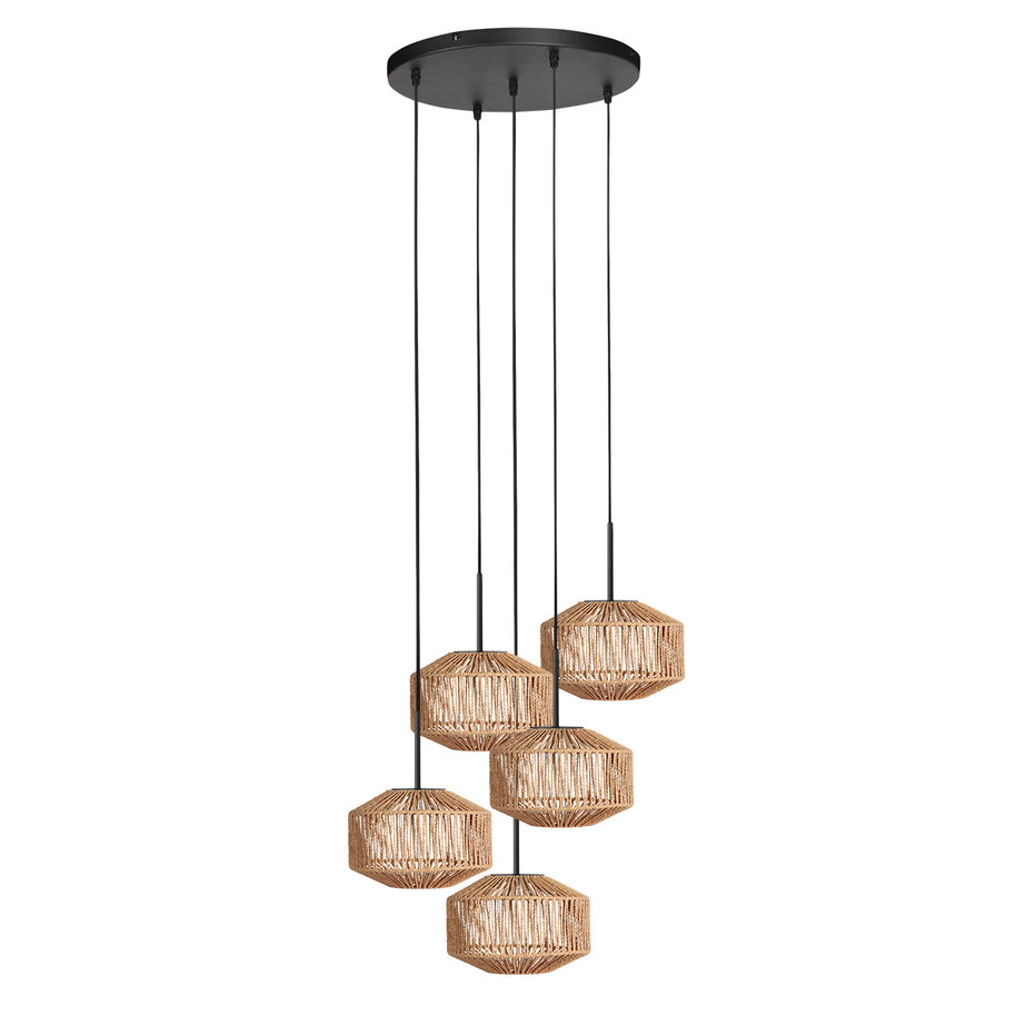 5-lichts hanglamp Ropex 4525ZW - speelse touwlamp voor vide