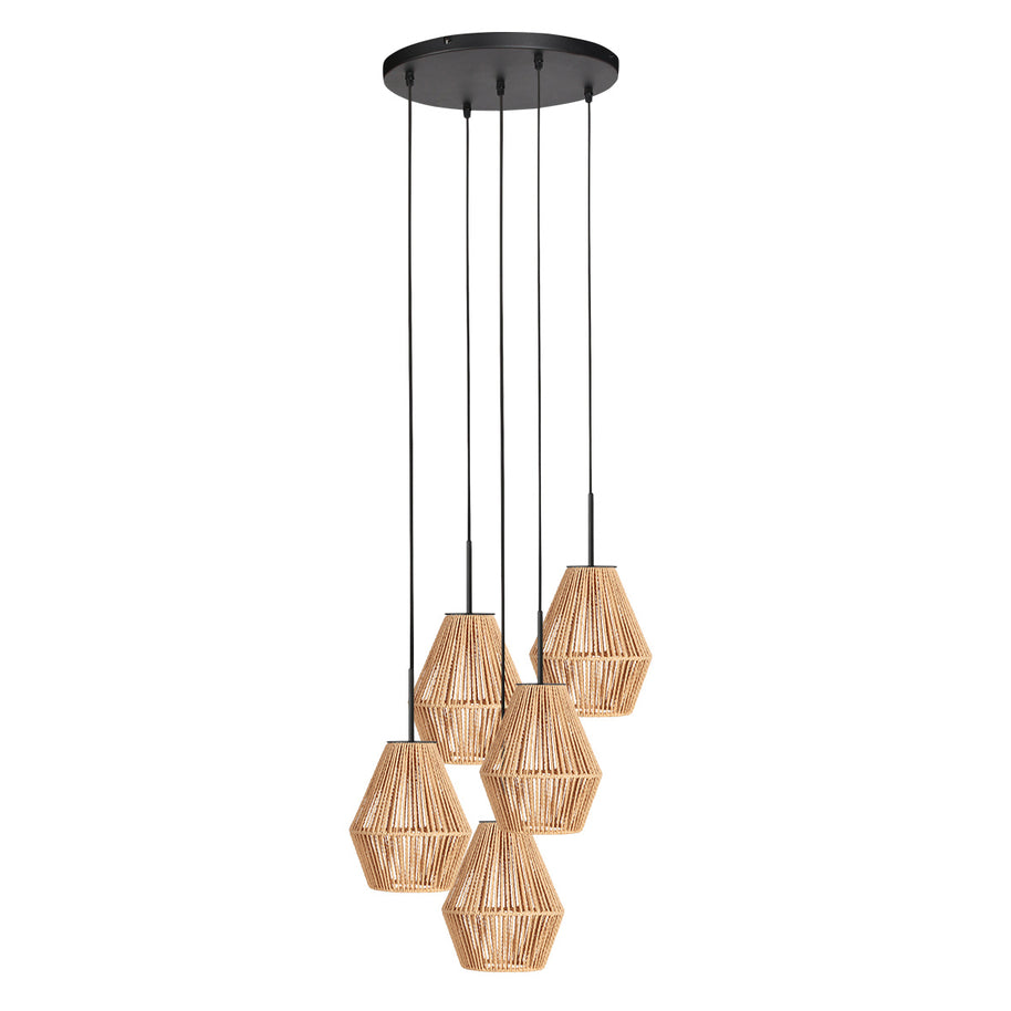 5-lichts hanglamp Ropex 4526ZW – speelse touwlamp voor vide