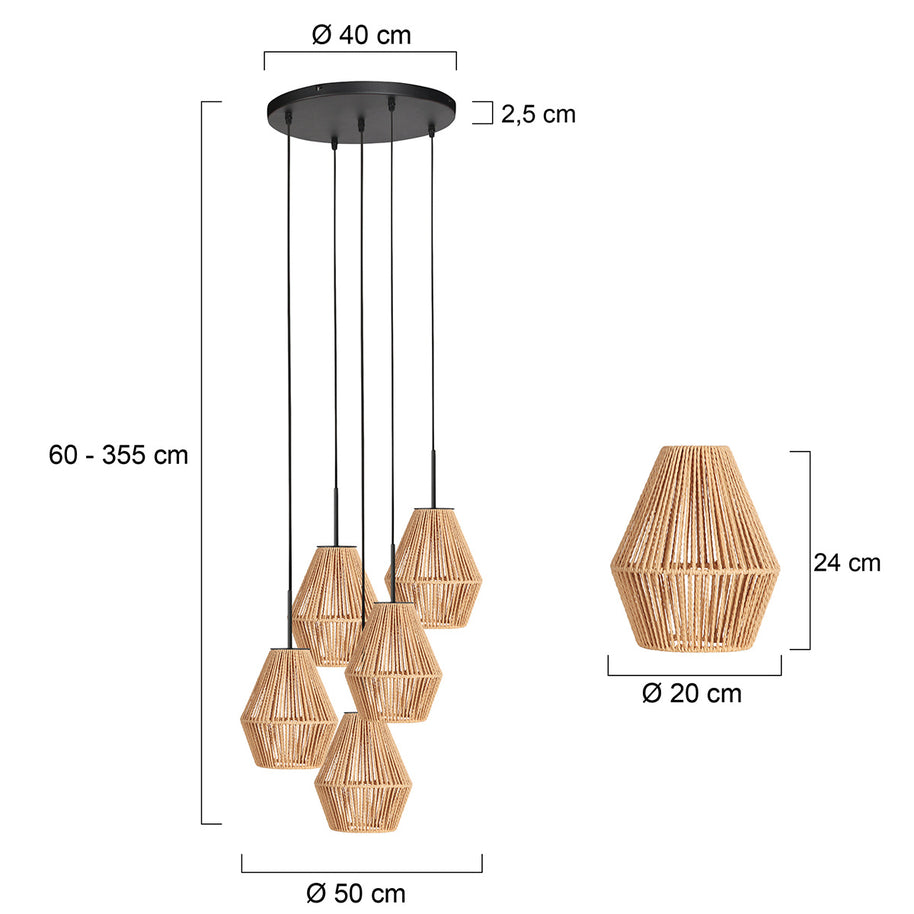 5-lichts hanglamp Ropex 4526ZW – speelse touwlamp voor vide