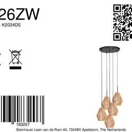 5-lichts hanglamp Ropex 4526ZW – speelse touwlamp voor vide