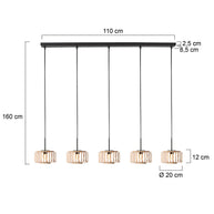 5-lichts hanglamp Breeza-Beach 4527ZW zwart bamboe kap Ø20 cm