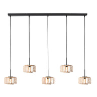 5-lichts hanglamp Breeza-Beach 4527ZW zwart bamboe kap Ø20 cm