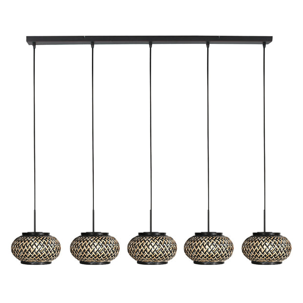 Nox Light 4528ZW – hanglamp met 5 bamboe kapjes