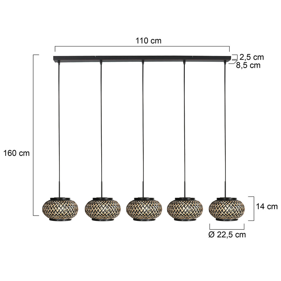 Nox Light 4528ZW – hanglamp met 5 bamboe kapjes