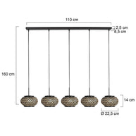 Nox Light 4528ZW – hanglamp met 5 bamboe kapjes