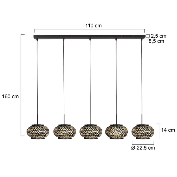 Nox Light 4528ZW – hanglamp met 5 bamboe kapjes