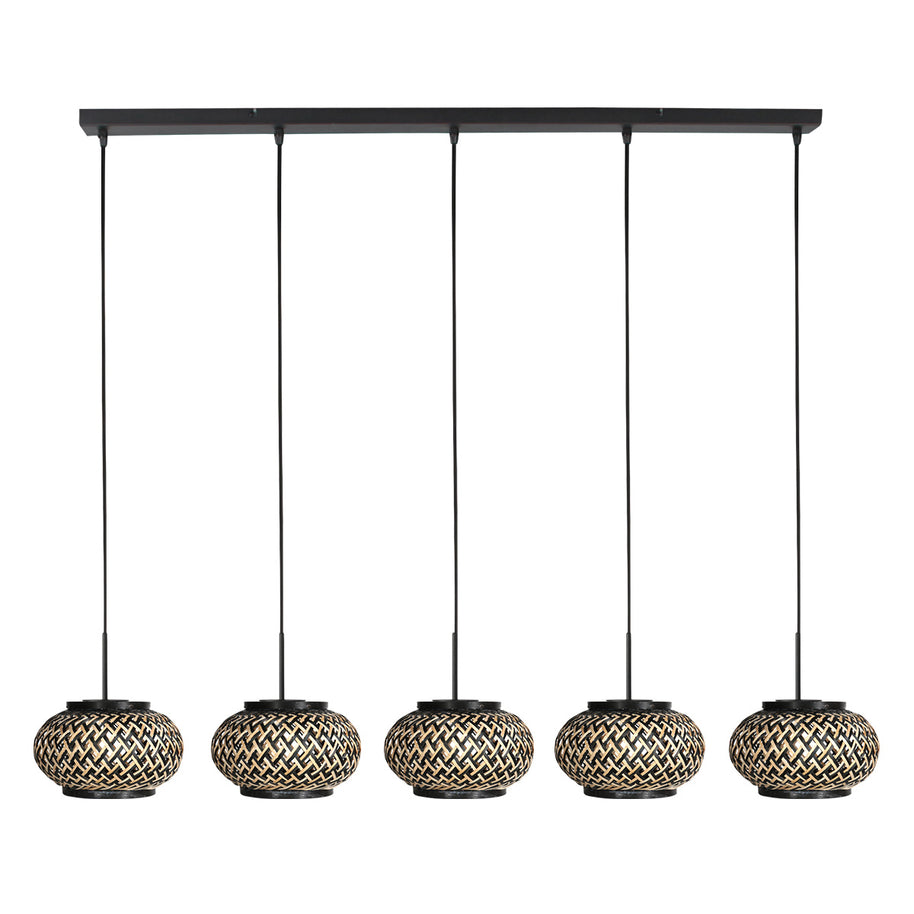 Nox Light 4528ZW – hanglamp met 5 bamboe kapjes