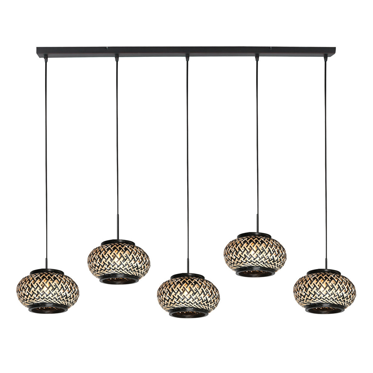 Nox Light 4528ZW – hanglamp met 5 bamboe kapjes
